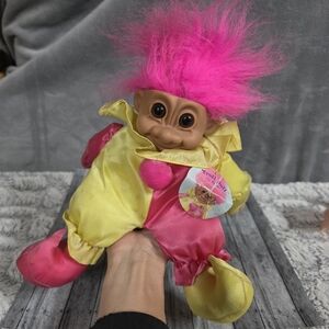 Vintage Troll Clown Doll by Russ with Pink Hair - Fair Condition